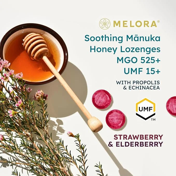 Manuka Honey Lozenges, Strawberry Elderberry Lozenges, 15 Honey (2.1 oz)