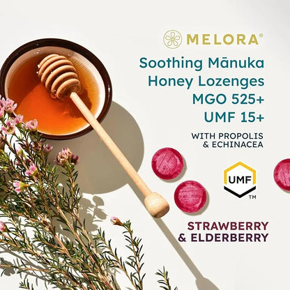 Manuka Honey Lozenges, Strawberry Elderberry Lozenges, 15 Honey (2.1 oz)