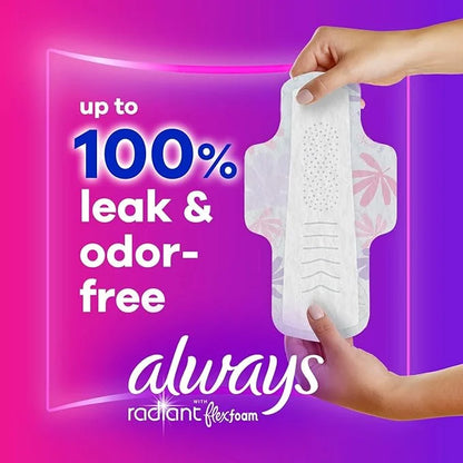 Always Radiant Feminine Pads For Women, 1 Regular 30 Count 6 Packs (180 Count