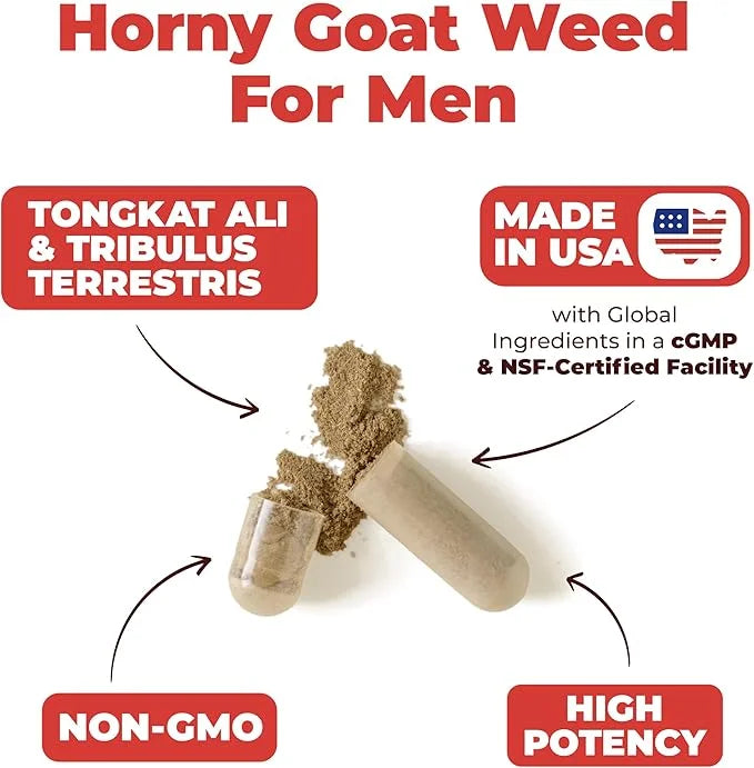 Tongkat Ali for Men - Healthy Testosterone Support. Balanced Energy Supplements for Men with Horny Goat Weed, Maca Root Po...