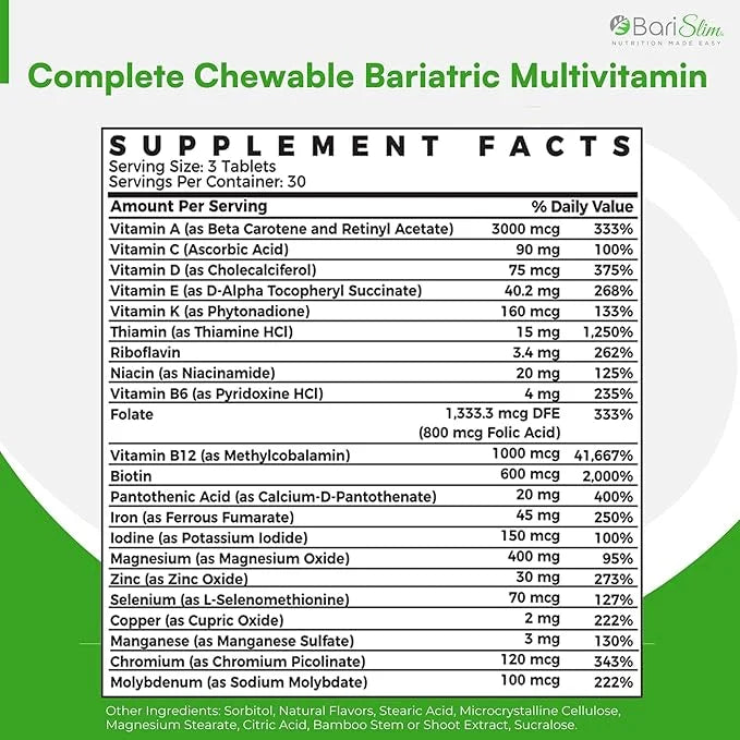 BariSlim Chewable Bariatric Multivitamin 45mg Iron