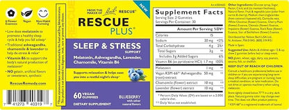 Bach RESCUE PLUS Sleep & Stress 1mg Melatonin, B6, Natural 60 Count