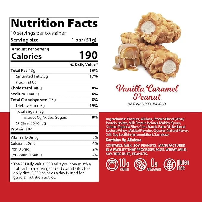 Genius Gourmet Protein Nut Roll Bars Vanilla Caramel Peanut - 10g Protein, Zero Added Sugar, Gluten Free, Non-GMO - Sweet ...