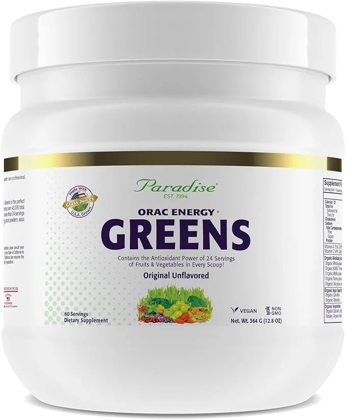 Paradise, ORAC Energy Greens Powder Extract, Super Antioxidants, Probiotics for Gut Health & Digestion, Vitamin C for Immu...