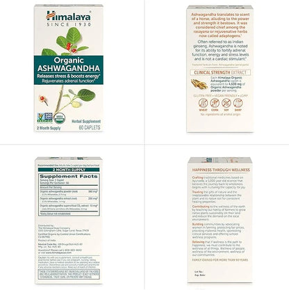 Himalaya Organic Ashwagandha, 120 Day Supply, 670 mg, 60 Caplets, 2 Pack