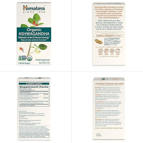 Himalaya Organic Ashwagandha, 120 Day Supply, 670 mg, 60 Caplets, 2 Pack