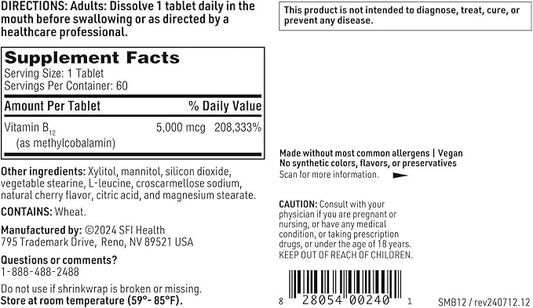 Klaire Labs Methylcobalamin Lozenges - 5000 Micrograms Vitamin B12 for Cognitive & Cardiovascular Support, Hypoallergenic ...