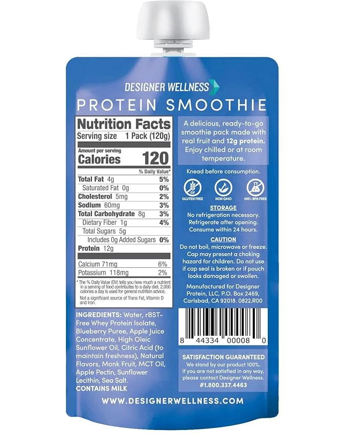 Designer Wellness Protein Smoothie, Real Fruit, 12g Protein, Low Carb, Zero Added Sugar, Gluten-Free, Non-GMO, No Artifici...