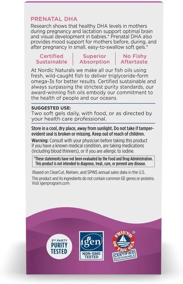 Nordic Naturals Prenatal DHA, Unflavored 180 Soft 830 mg Omega-3 + 400 IU D3 - 90 Servings