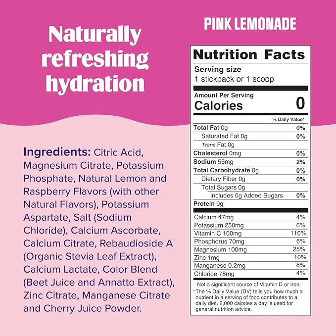 Ultima Replenisher Daily Electrolyte Powder Drink Mix – Pink Lemonade, 20 Stickpacks – Hydration Packets with 6 Electrolyt...