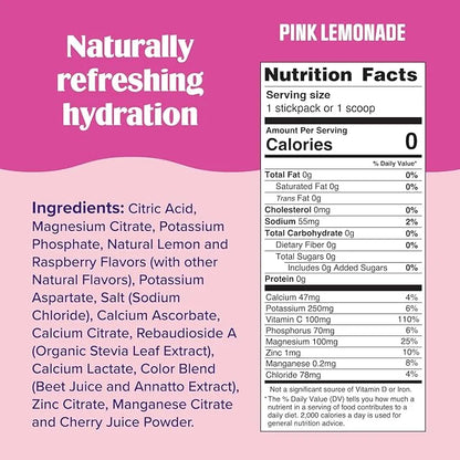 Ultima Replenisher Daily Electrolyte Powder Drink Mix – Pink Lemonade, 20 Stickpacks – Hydration Packets with 6 Electrolyt...