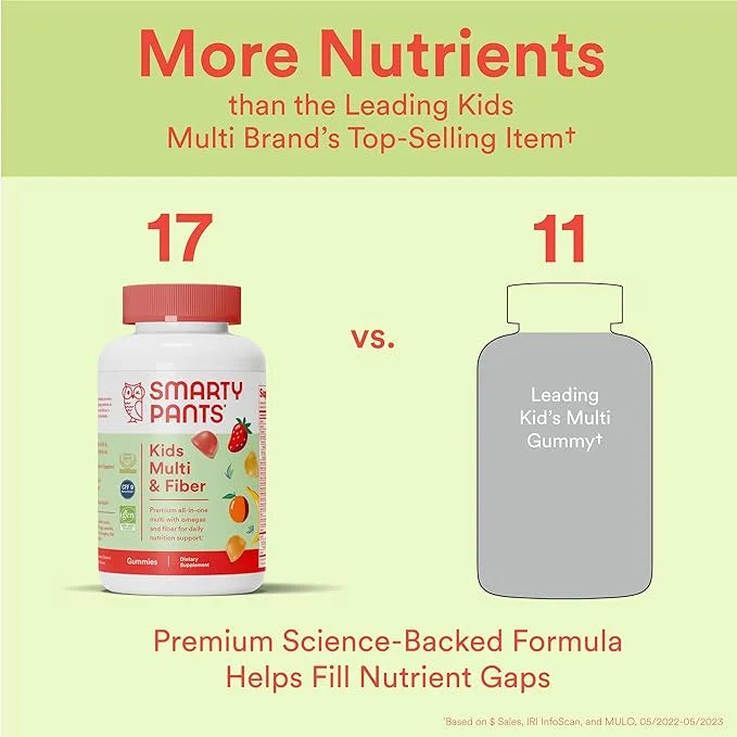 SmartyPants Kids Multivitamin Gummies and Fiber 3 Fish D3, C, B12, B6, B6, Vitamin 90 Count (22 Day