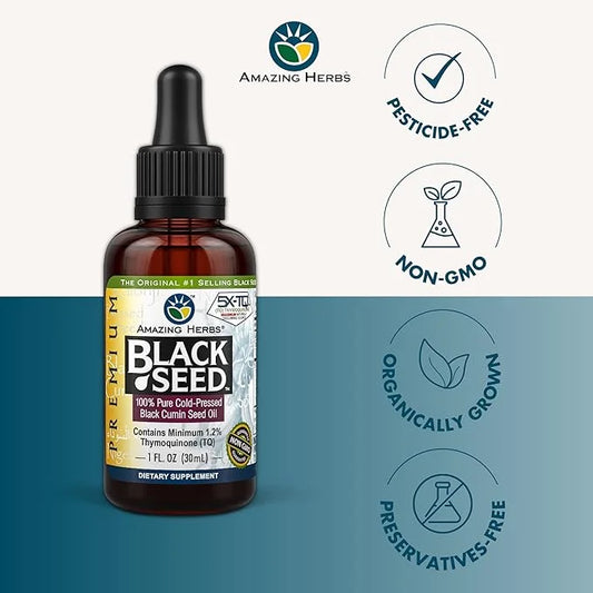 Amazing Herbs Premium Black Seed Oil - Cold Pressed Nigella Sativa Aids in Digestive Health, Immune Support, Brain Functio...