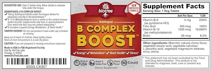 Vitamin B12 Sublingual B Complex Energy B12 Methylcobalamin B6 Biotin 100% Caffeine