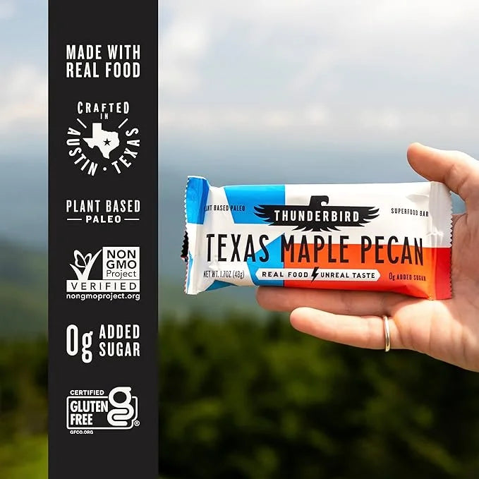 Thunderbird Bars Energy Snack, Gluten-Free with Protein, Healthy Real Food, Vegan Paleo Non-GMO, No Added Sugar, Texas Map...