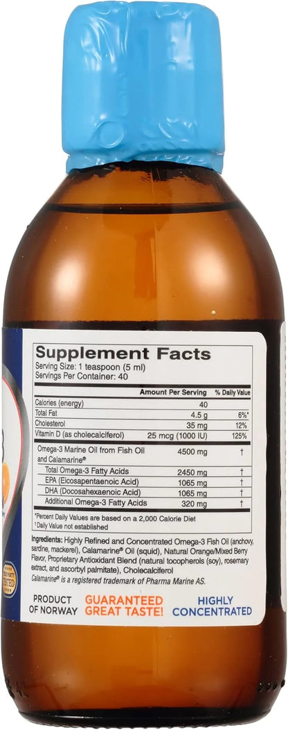 Ultra Strength Liquid Omega-3 + Vitamin D3, Fish 4,500mg Omega-3 Omega-3 Marine 2,130mg DHA 1,000 IU D3-6.8 fl