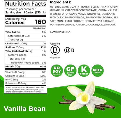 Orgain 30g High Protein Shake, Dairy Isolate Milk Protein, Vanilla Bean, 6g BCAAs, 1g Sugar Per Serving, Meal Replacement,...