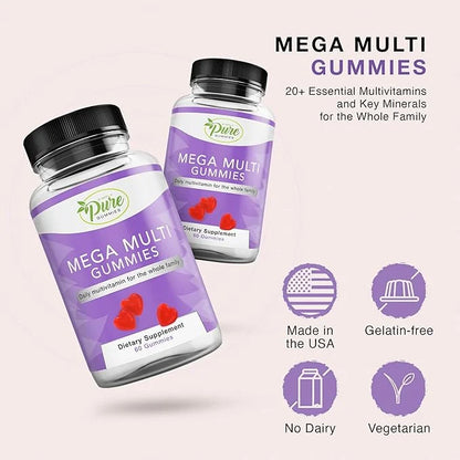 Pure By Nature Mega Multi Gummies, Natural Flavored Multi Vitamin Gummies for Women & Men, Dietary Supplement, Multivitami...
