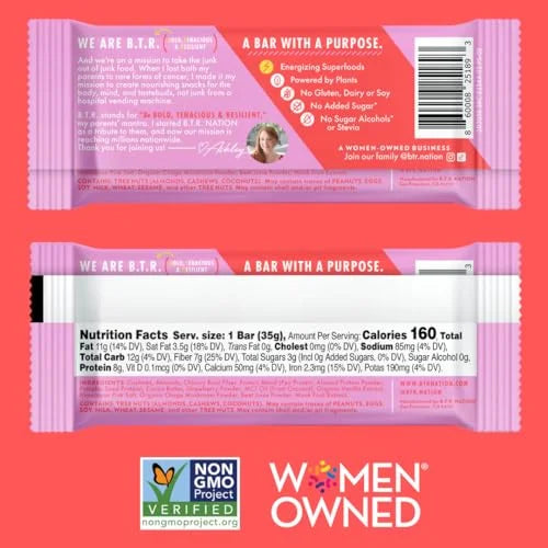 Vegan Superfood Protein Bars, by B.T.R. - Keto, Plant Based, and Gluten Free | 12 Bars | Low Carb, Sugar Alcohol Free, & B...
