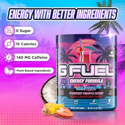 G Fuel Miami Nights Energy Drink Powder, Pre Workout Caffeine Mix for Gaming, Sugar Free Focus Amino, Vitamin + Antioxidan...