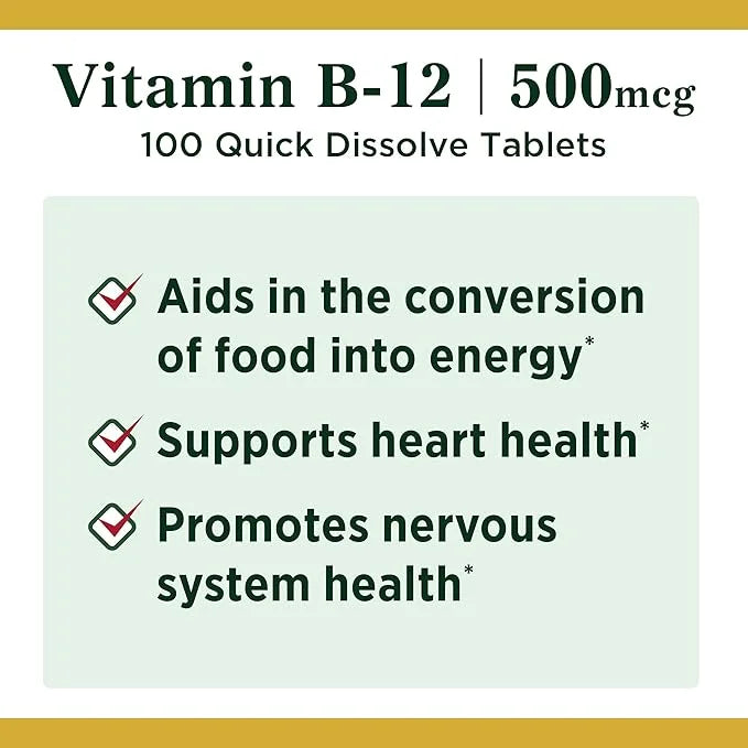 Nature's Bounty Vitamin B12, Supports Energy 500mcg, 100 100 Quick