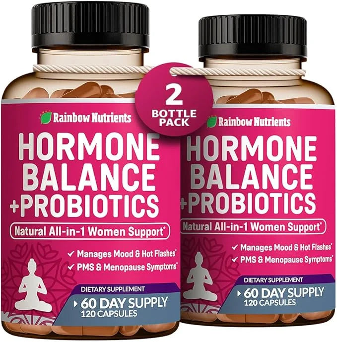 (2 Pack) Hormone Balance + Probiotics for Women (3450mg) Natural Relief for Menopause, Hot Flashes, PMS, Bloating | 4:1 Ch...