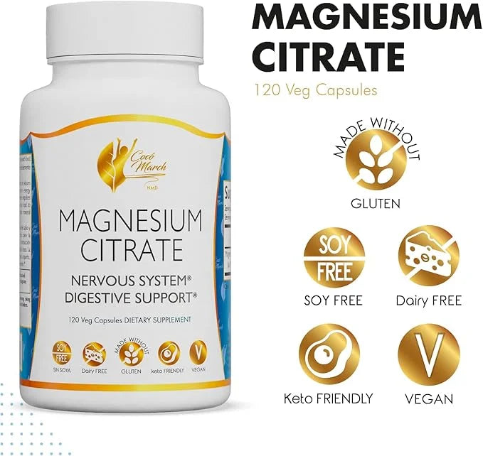 Coco March Magnesium Citrate - Relaxation- Sleep - Nervous & Digestive System Support, Gluten Free, Soy Free, Dairy Free, ...