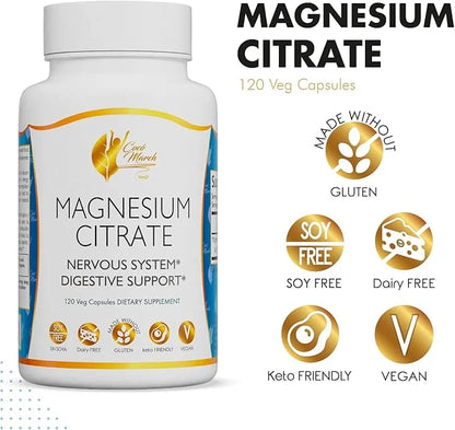 Coco March Magnesium Citrate - Relaxation- Sleep - Nervous & Digestive System Support, Gluten Free, Soy Free, Dairy Free, ...