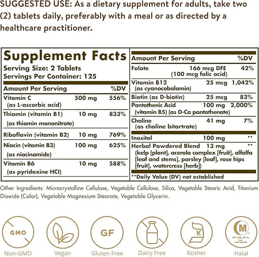 Solgar B-Complex with Vitamin C Stress 250 Tablets 125 Servings