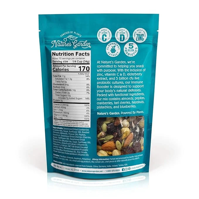 Nature's Garden Probiotic Immune Booster – Mixed Nuts, Heart Healthy Nuts, Omega-3 Rich, Vitamin D, Cranberries, Tart Cher...