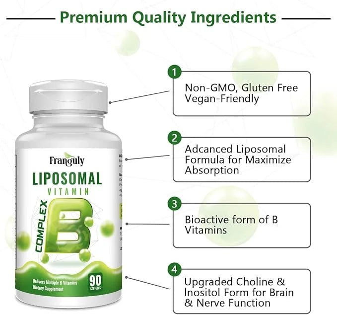 Active B Complex Liposomal B Vitamins 90 Softgels B1, B2, B2, B3, B3, B5, B5, B6, B6, Biotin, B12- Immune,