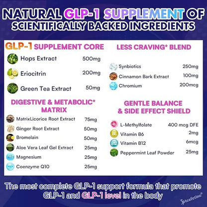GLP-1 Supplement Support, with Naturally GLP1 Supplement Probiotic for Women & Men, Hops & Green Tea Extract, GLP 1 Supple...