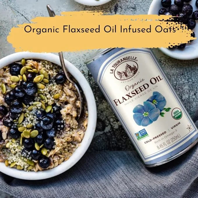 La Tourangelle, Organic Flaxseed Oil, Essential Omega-3 to Improve Heart Health, Vegan, Non-GMO, Gluten-Free, Kosher, Cast...