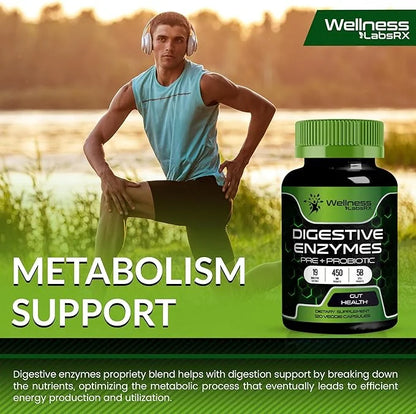Digestive Enzymes with Probiotics and Prebiotics 450mg - 5 Billion 120 Capsules, 2 Packs