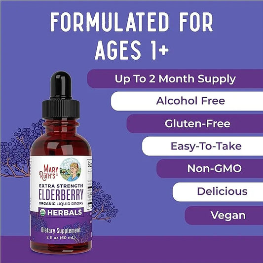 MaryRuth Organics Elderberry Syrup Extra Strength, USDA Organic Elderberry, Sugar Free Adults & Kids Immune Support Supple...