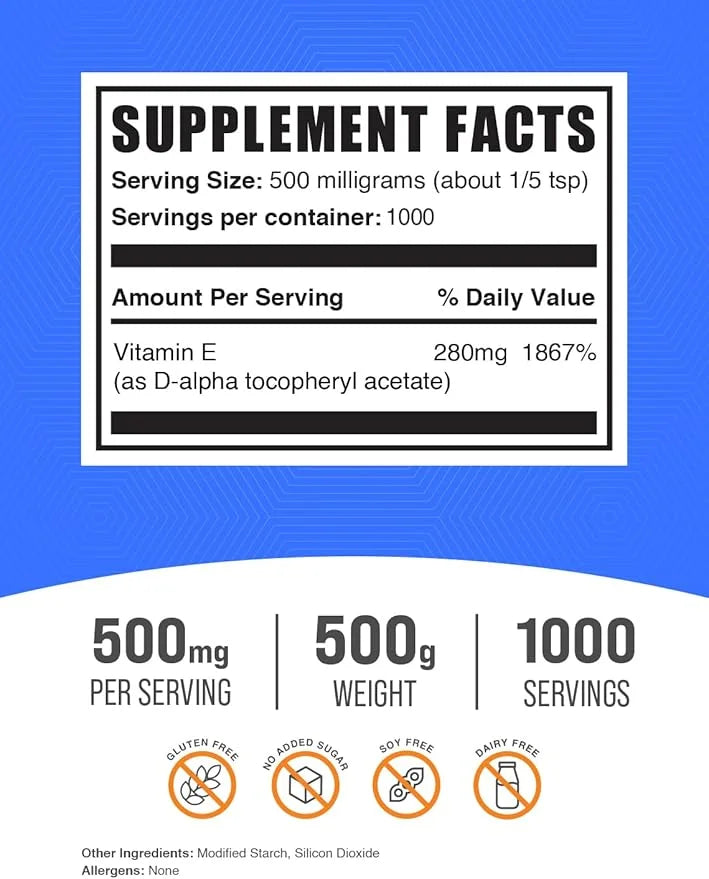 BulkSupplements.com Vitamin E 400 IU Powder 500mg per 500g (1.1 (1.1 lbs) 1)