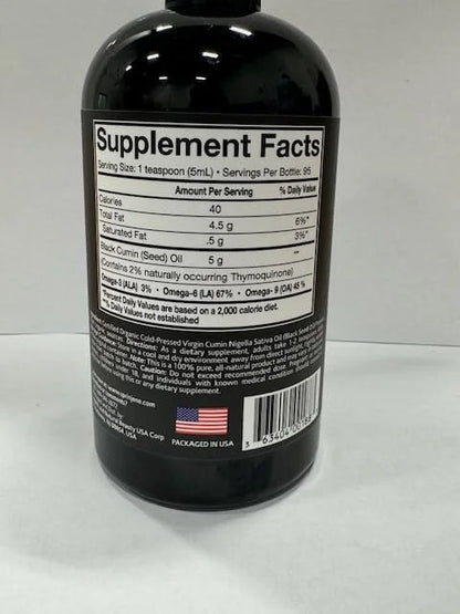SprinJene Natural® 100% Pure Organic Black Seed Oil Cold Pressed for Oral Wellness, Nigella Sativa Black Seed Oil, Black C...