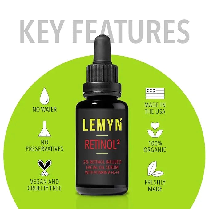 Retinol2 Facial Oil Serum with 2% Advanced Gentle Retinol, Vitamin A+E+F – Freshly Made Anti-Aging, Hydrating, and Firming...