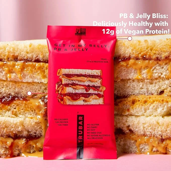 TRUBAR Vegan Protein Bar, Get In My Belly Pb & Jelly, Gluten Free, Plant Based, High Fiber, Dairy Free, Low Fat, Non GMO, ...