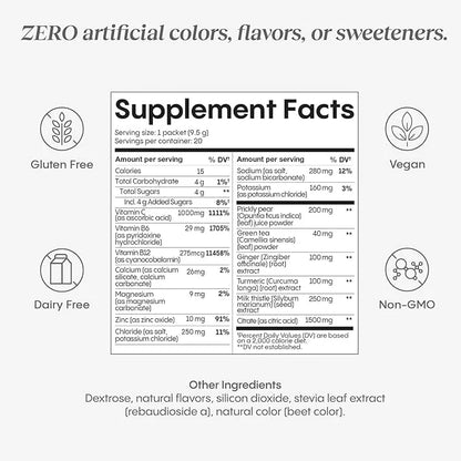 Hydralyte Liver Support + Electrolyte Mix with Milk Thistle, Turmeric, Ginger, Prickly Pear, Green Tea Extract Formulated ...