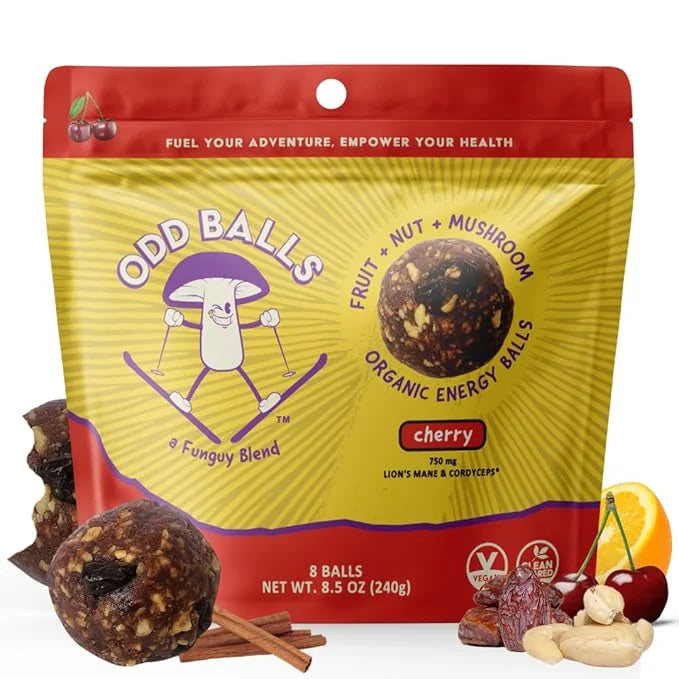 ODD BALLS Organic Energy Balls Cherry - Superfood Mushroom Snack - Running, Cycling, Hiking - Gels, Bars Alternative - Lio...