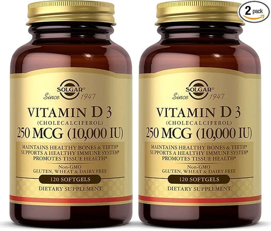 SOLGAR Vitamin D3 (Cholecalciferol) 250 MCG (10,000 IU), 120 Softgels 2 Pack 120 Servings