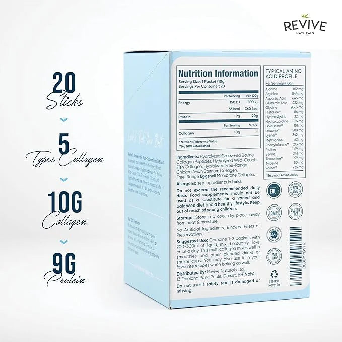Multi Collagen Protein Powder Packets (10g Each, 20 Packets)