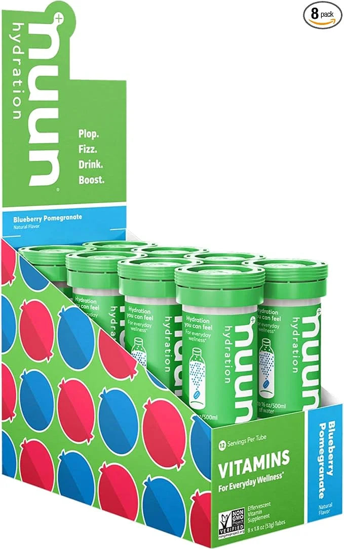 Nuun Hydration Vitamins Electrolyte Tablets, Blueberry Pomegranate, 5 Essential Electrolytes for Hydration + Vitamin A, B6...