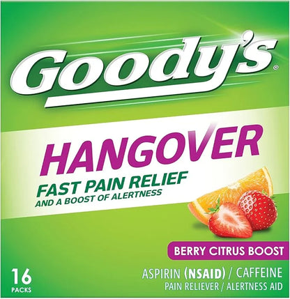 Goody's Hangover Powders, Fast Pain Relief & Boost Of Alertness, Berry Citrus Flavor Dissolve Packs, 16 Individual Packets...