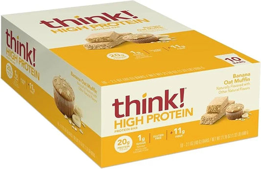 think! Protein Bars, High Protein Snacks, Gluten Free, High Fiber, Banana Oat Muffin, 10 Count - Product Image