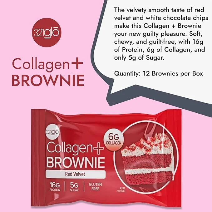321glo Collagen Protein Brownie | Gluten Free, Low Sugar | Keto Snack for Women, Men, & Kids | 16g Protein, 6g Collagen | ...