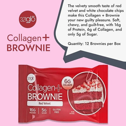 321glo Collagen Protein Brownie | Gluten Free, Low Sugar | Keto Snack for Women, Men, & Kids | 16g Protein, 6g Collagen | ...