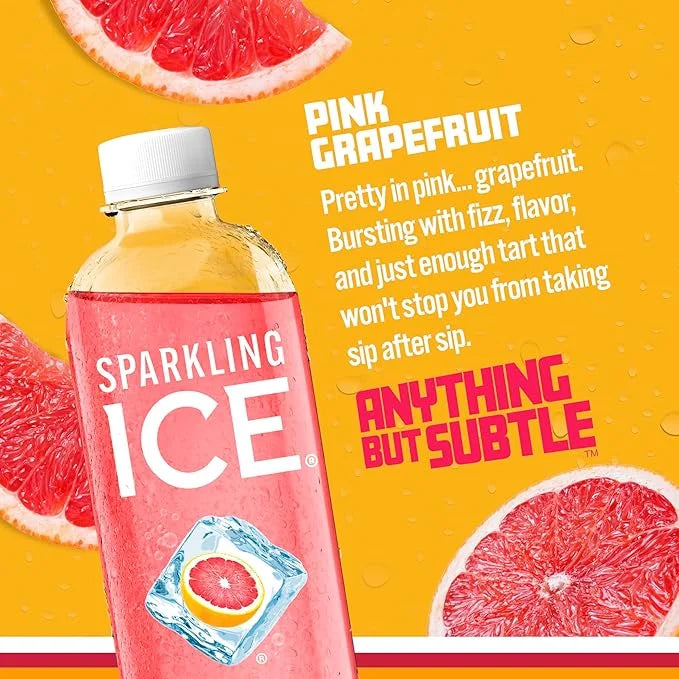 Sparkling Ice, Pink Grapefruit Sparkling Water, Zero Sugar Flavored Water, with Antioxidants and Vitamins, Zero Sugar, 17 ...