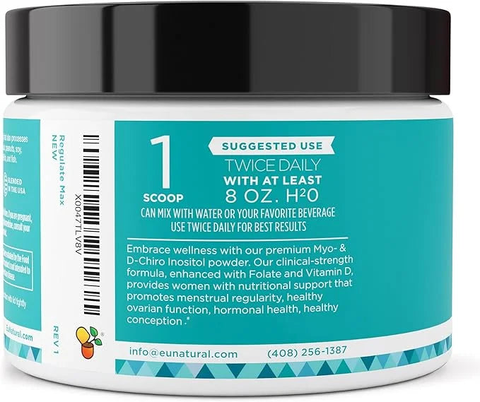 Eu Natural Regulate MAX Myo-Inositol & D-Chiro Inositol Supplement Powder for Women with Vitamin D & Folate PCOS Nutrition...